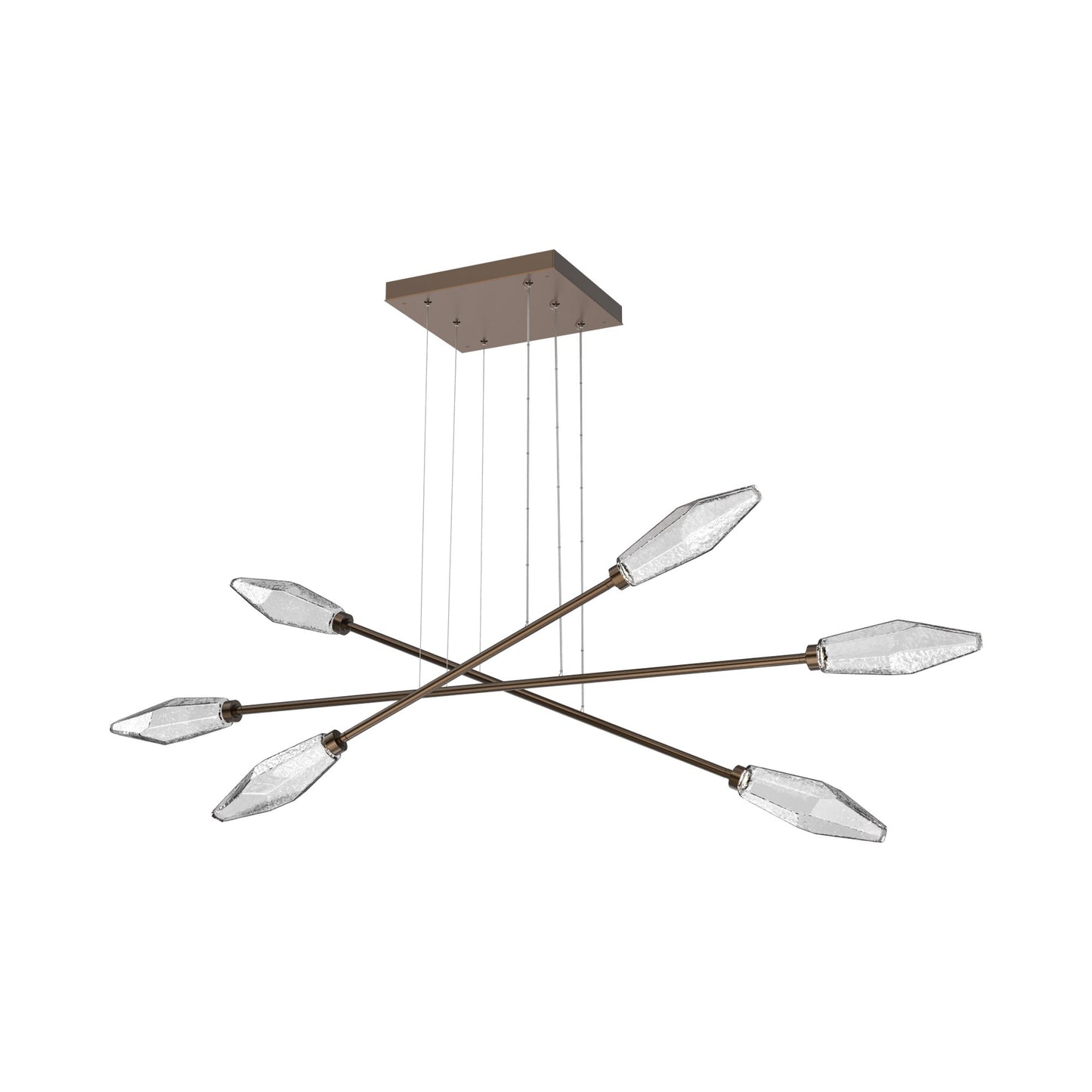 Rock Crystal Triple Moda Linear LED Chandelier in Flat Bronze/Clear Blown Glass.