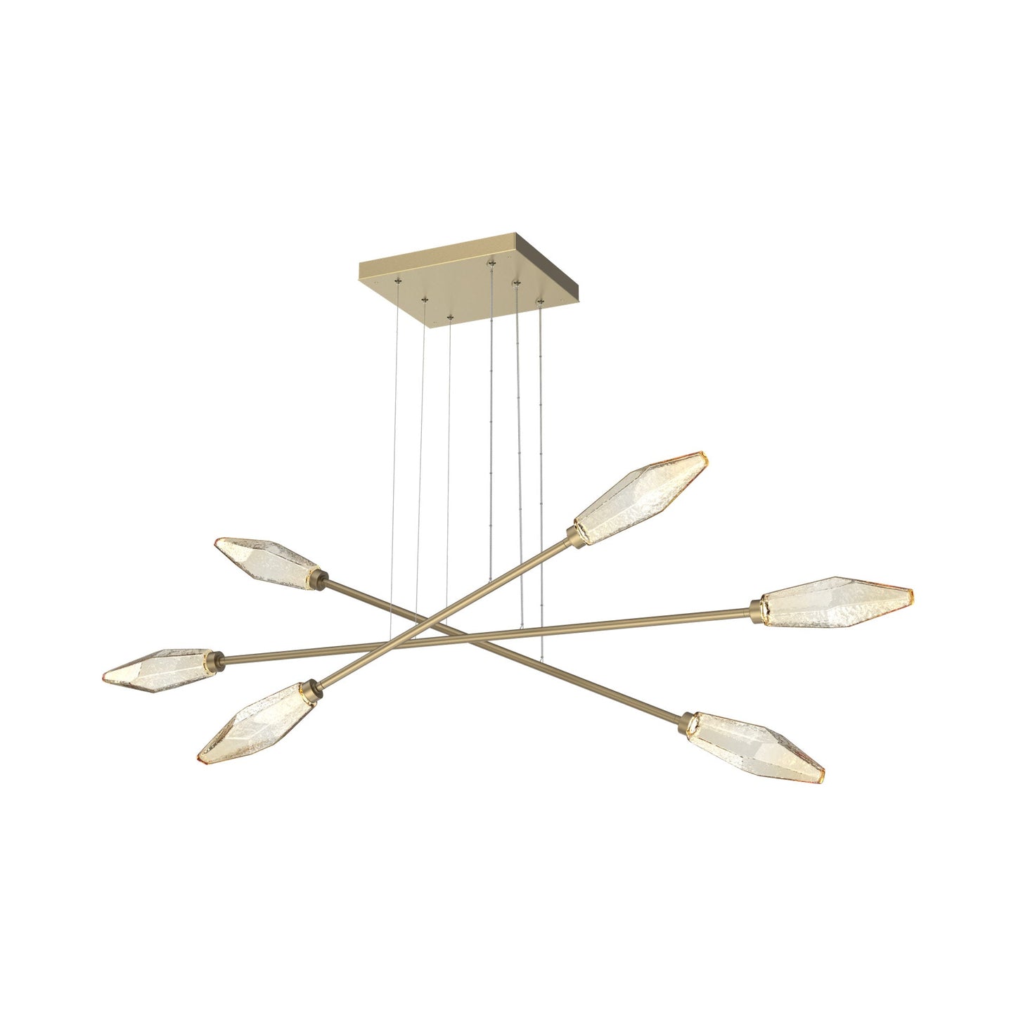 Rock Crystal Triple Moda Linear LED Chandelier in Gilded Brass/Amber Blown Glass.