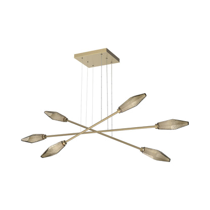 Rock Crystal Triple Moda Linear LED Chandelier in Gilded Brass/Bronze Blown Glass.