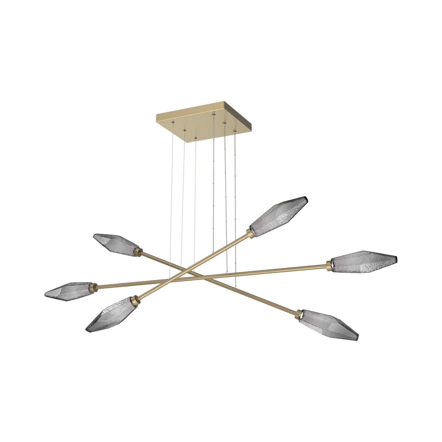 Rock Crystal Triple Moda Linear LED Chandelier in Gilded Brass/Smoke Blown Glass.