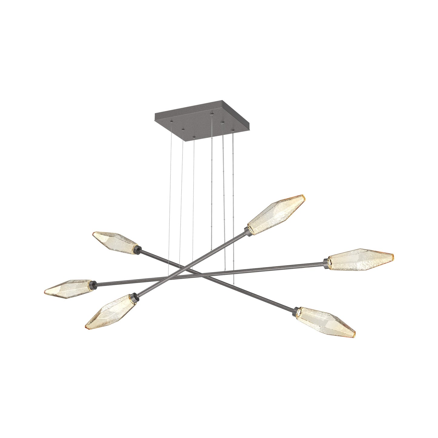 Rock Crystal Triple Moda Linear LED Chandelier in Graphite/Amber Blown Glass.