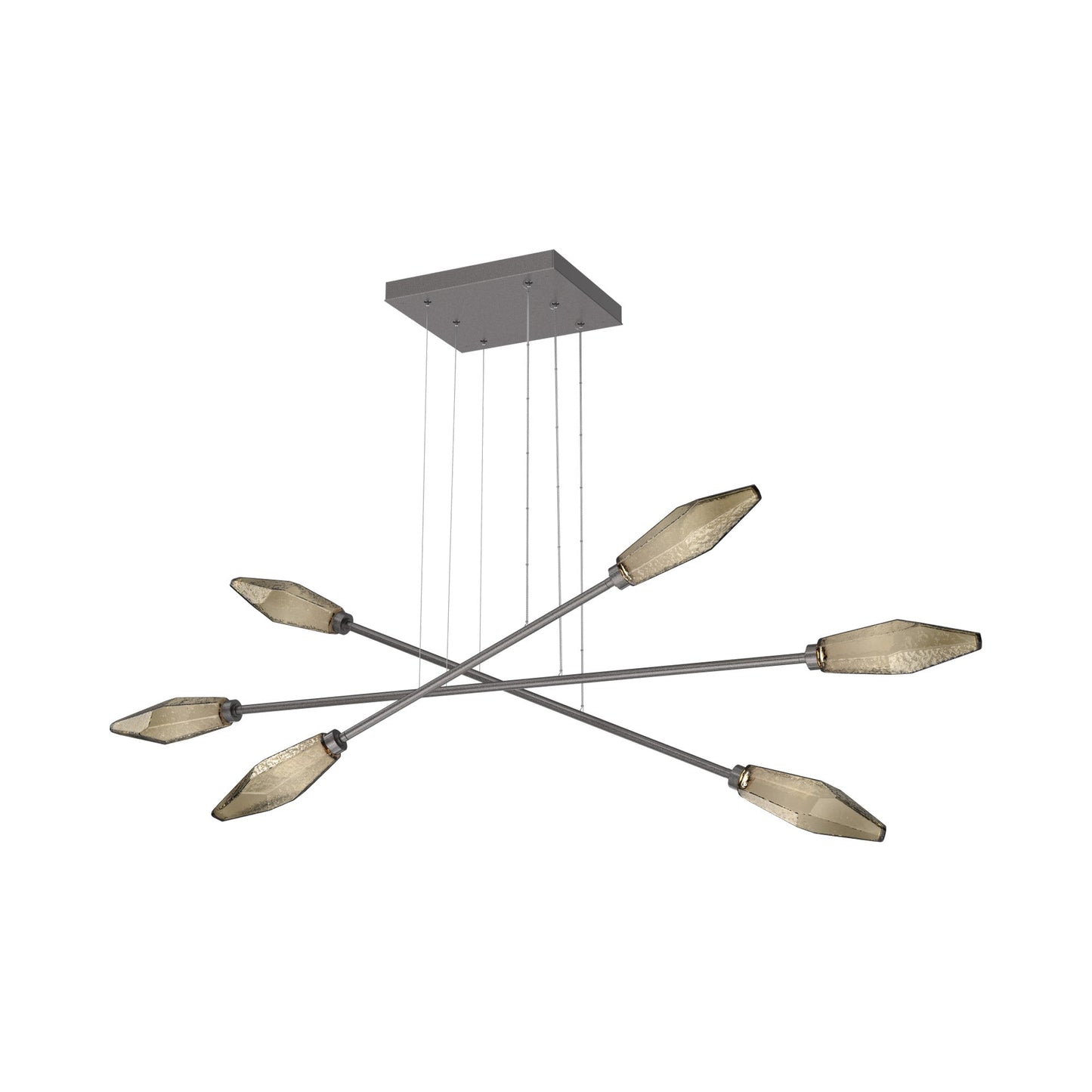 Rock Crystal Triple Moda Linear LED Chandelier in Graphite/Bronze Blown Glass.