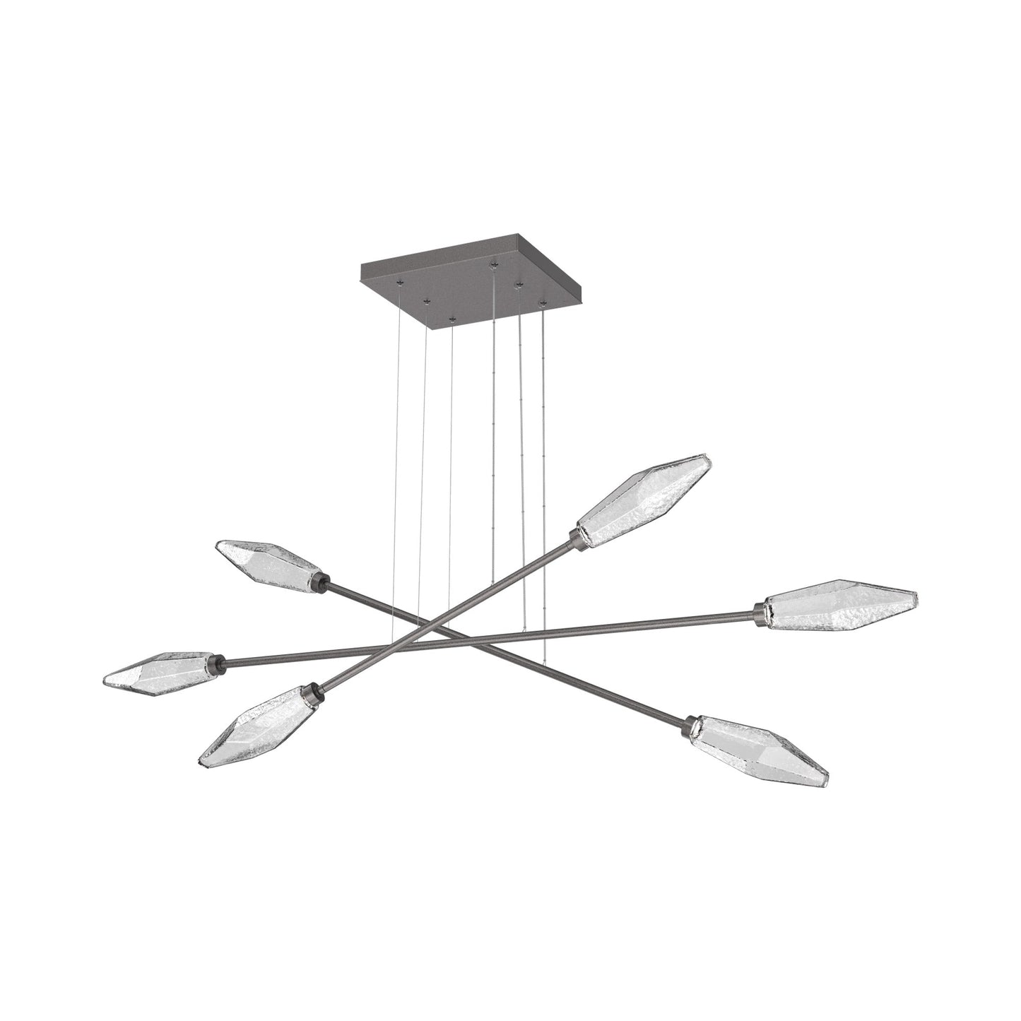 Rock Crystal Triple Moda Linear LED Chandelier in Graphite/Clear Blown Glass.