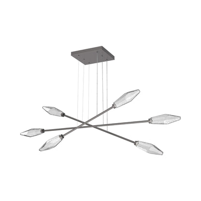 Rock Crystal Triple Moda Linear LED Chandelier in Graphite/Clear Blown Glass.
