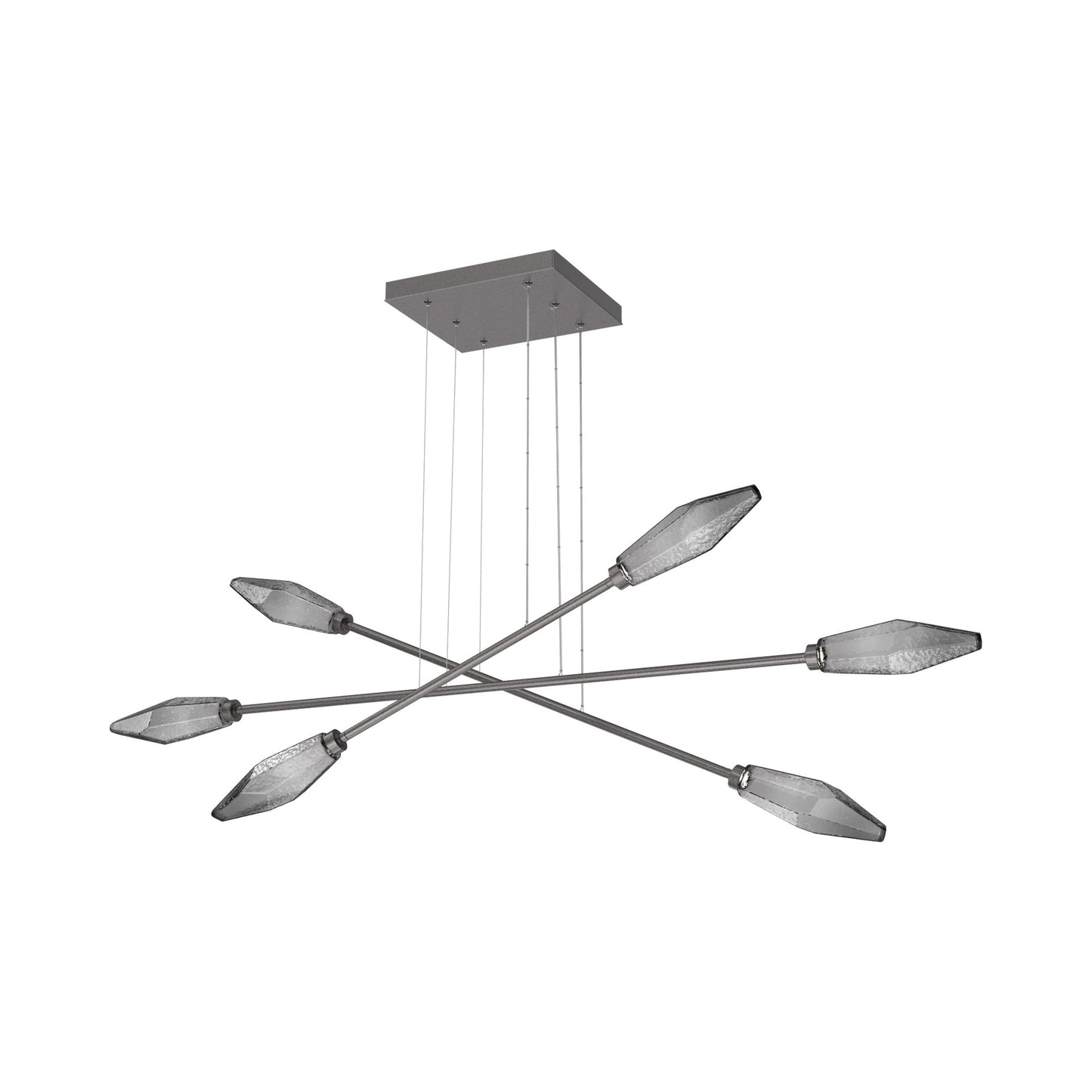 Rock Crystal Triple Moda Linear LED Chandelier in Graphite/Smoke Blown Glass.