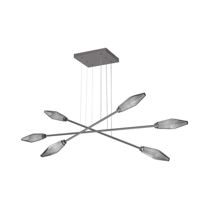 Rock Crystal Triple Moda Linear LED Chandelier in Graphite/Smoke Blown Glass.
