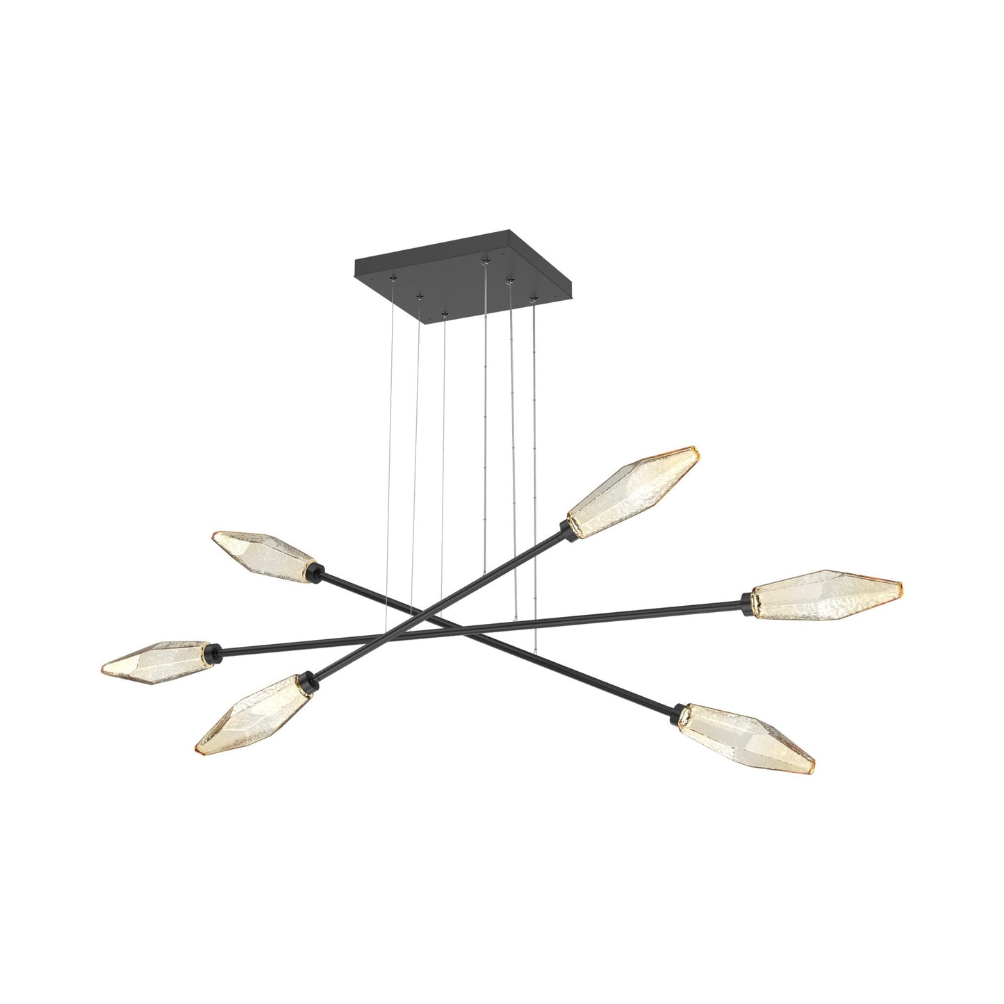Rock Crystal Triple Moda Linear LED Chandelier in Matte Black/Amber Blown Glass.