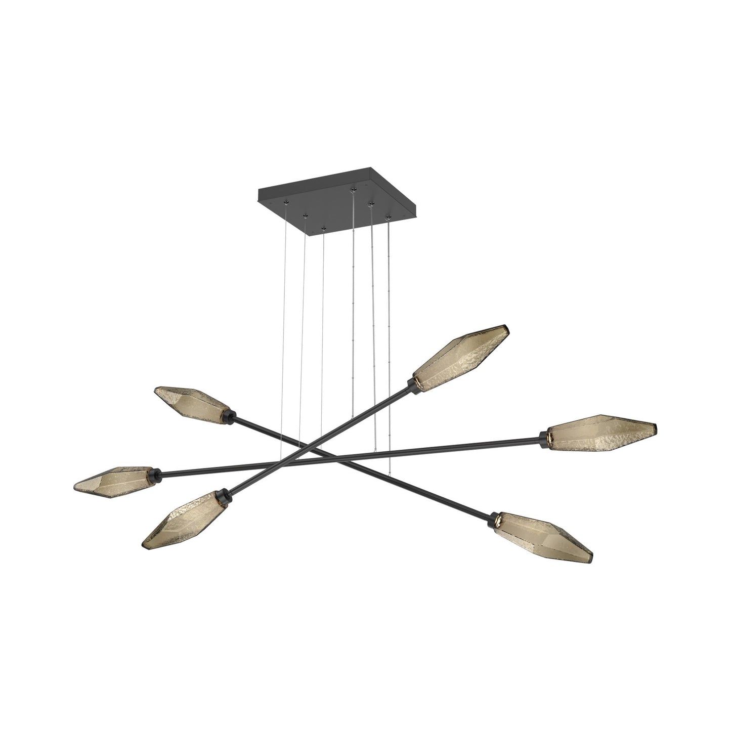 Rock Crystal Triple Moda Linear LED Chandelier in Matte Black/Bronze Blown Glass.