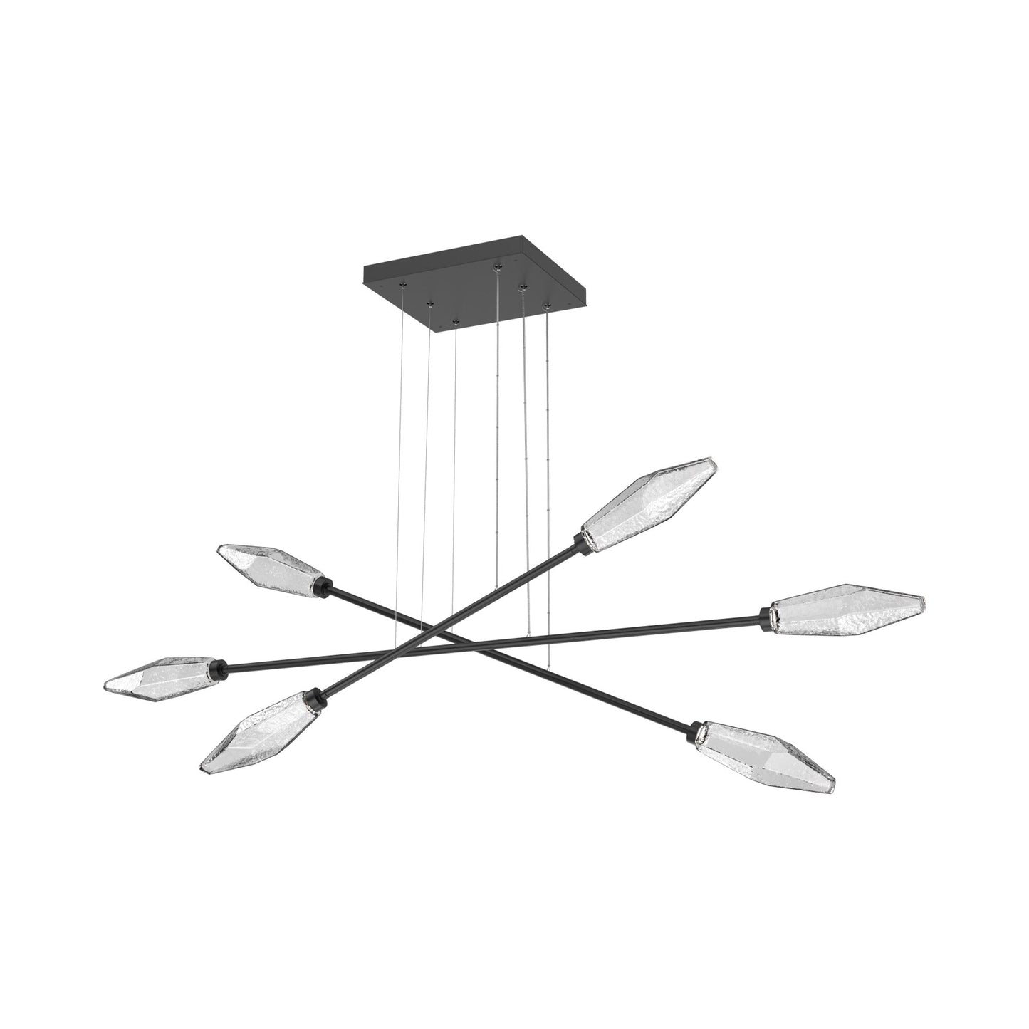 Rock Crystal Triple Moda Linear LED Chandelier in Matte Black/Clear Blown Glass.
