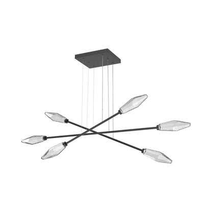 Rock Crystal Triple Moda Linear LED Chandelier in Matte Black/Clear Blown Glass.