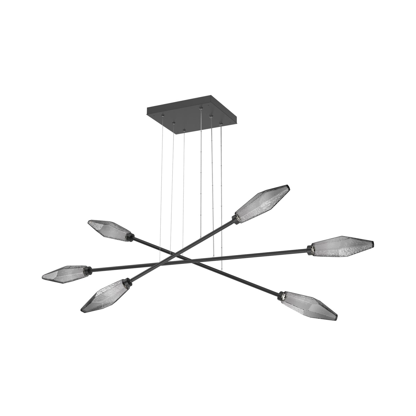 Rock Crystal Triple Moda Linear LED Chandelier in Matte Black/Smoke Blown Glass.