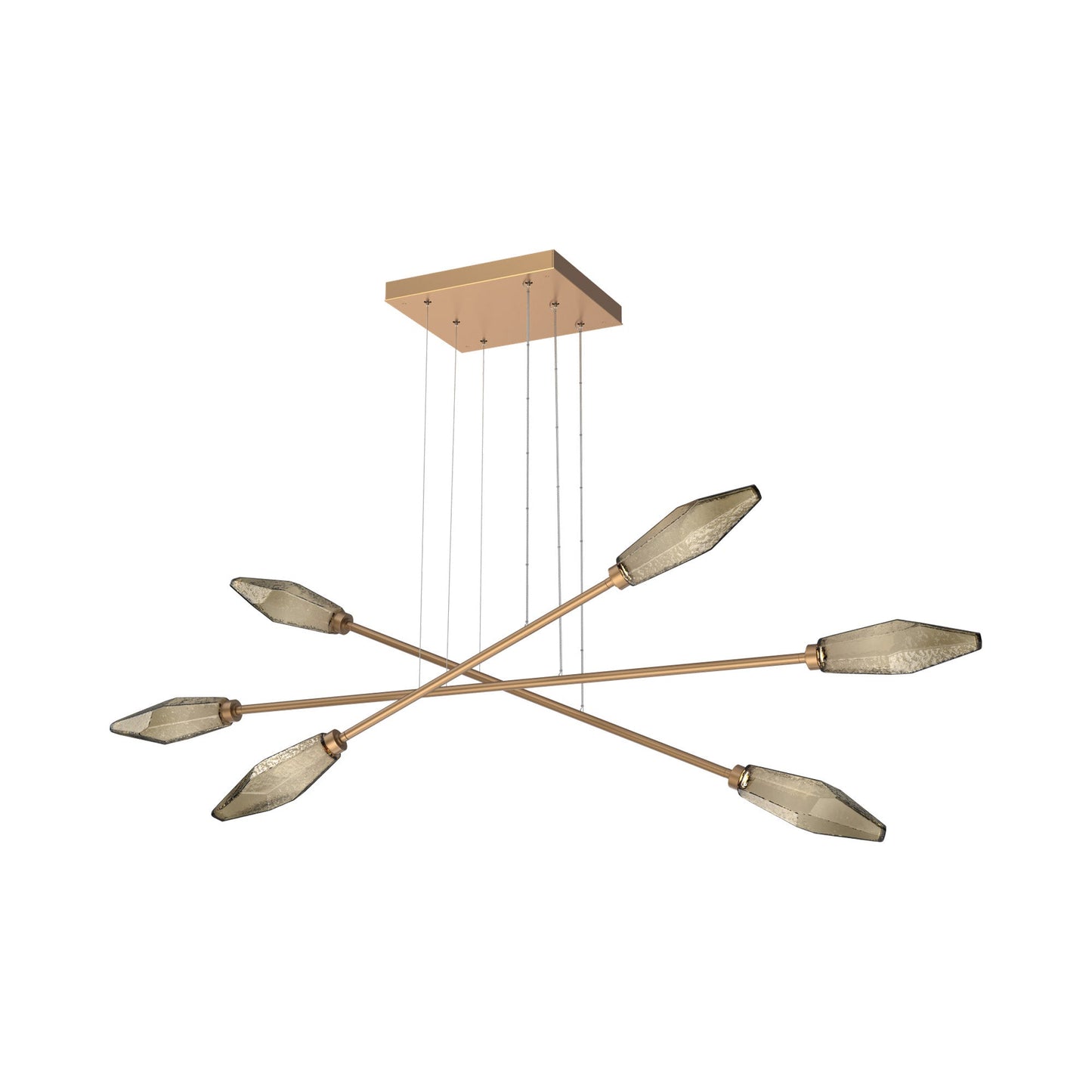 Rock Crystal Triple Moda Linear LED Chandelier in Novel Brass/Bronze Blown Glass.
