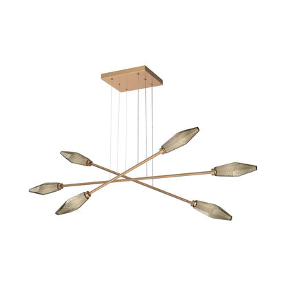 Rock Crystal Triple Moda Linear LED Chandelier in Novel Brass/Bronze Blown Glass.