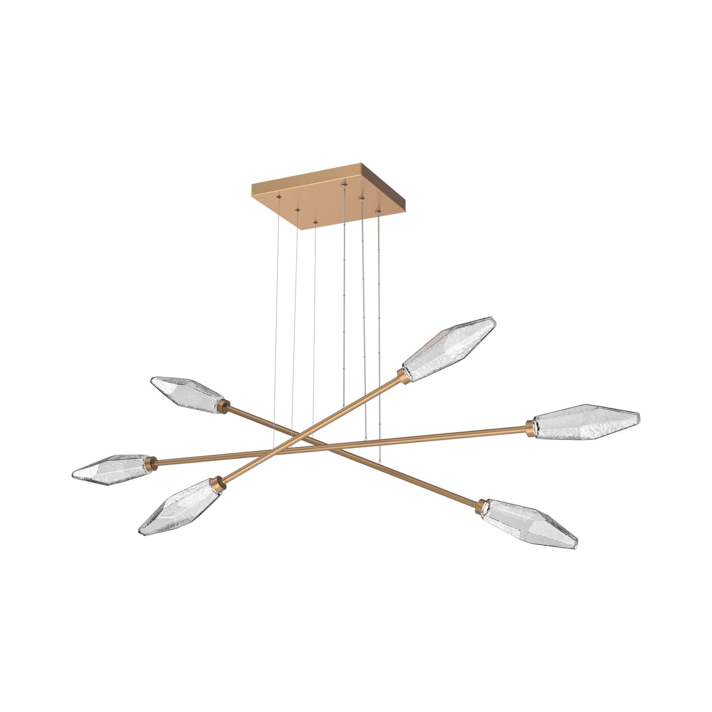 Rock Crystal Triple Moda Linear LED Chandelier in Novel Brass/Clear Blown Glass.