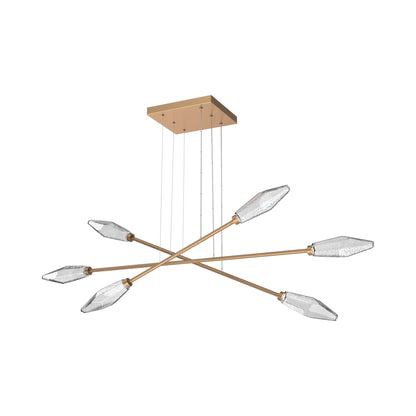 Rock Crystal Triple Moda Linear LED Chandelier in Novel Brass/Clear Blown Glass.