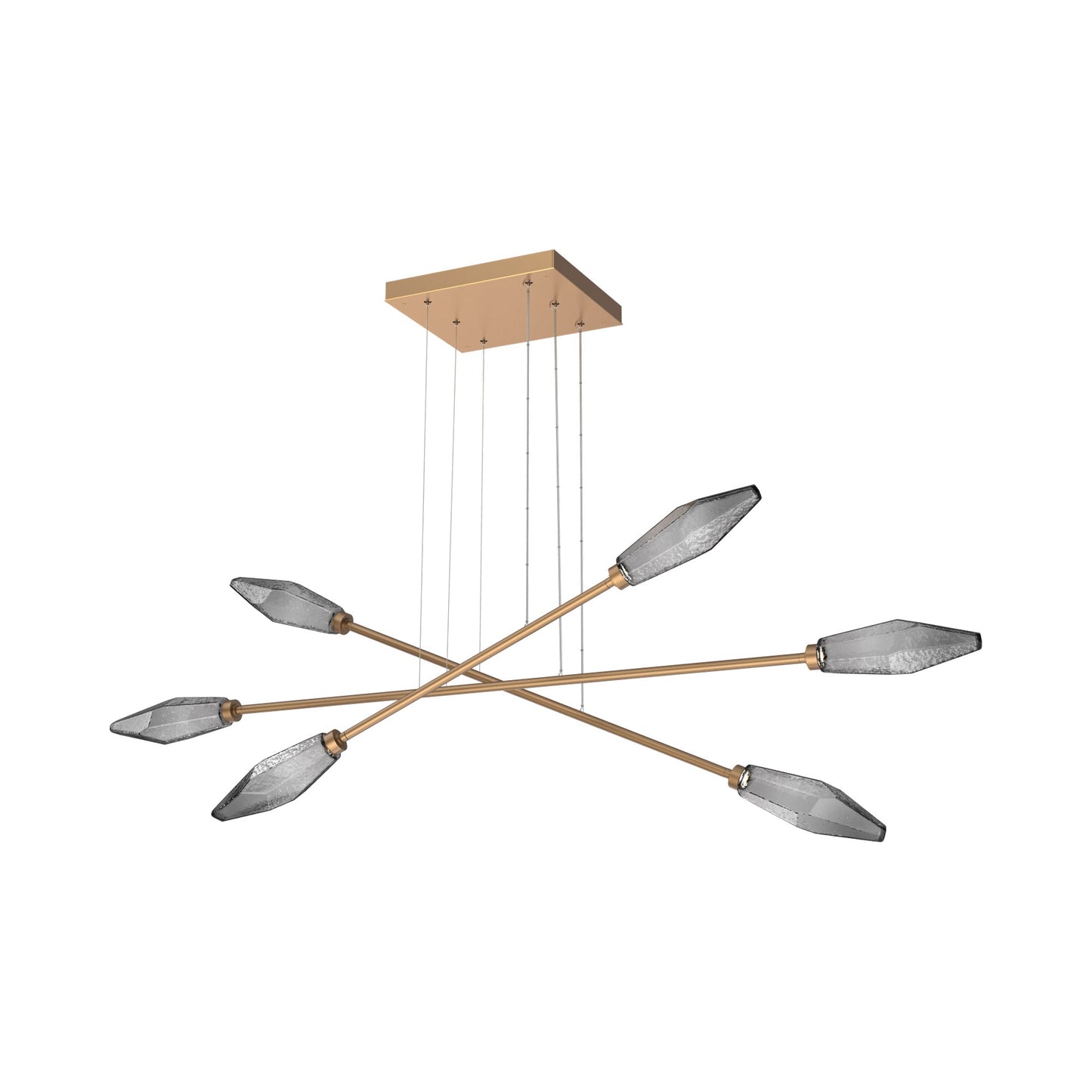 Rock Crystal Triple Moda Linear LED Chandelier in Novel Brass/Smoke Blown Glass.