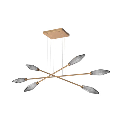 Rock Crystal Triple Moda Linear LED Chandelier in Novel Brass/Smoke Blown Glass.