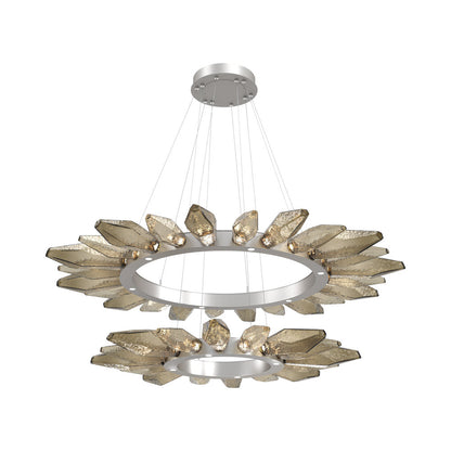 Rock Crystal Two-Tier Radial Ring LED Chandelier in Beige Silver/Bronze Blown Glass.