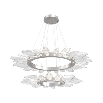 Rock Crystal Two-Tier Radial Ring LED Chandelier in Beige Silver/Clear Blown Glass.