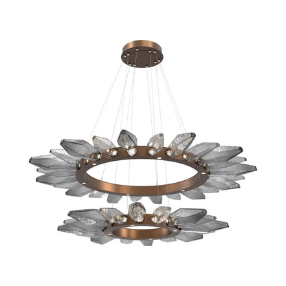 Rock Crystal Two-Tier Radial Ring LED Chandelier in Burnished Bronze/Smoke Blown Glass.