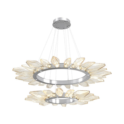 Rock Crystal Two-Tier Radial Ring LED Chandelier in Classic Silver/Amber Blown Glass.