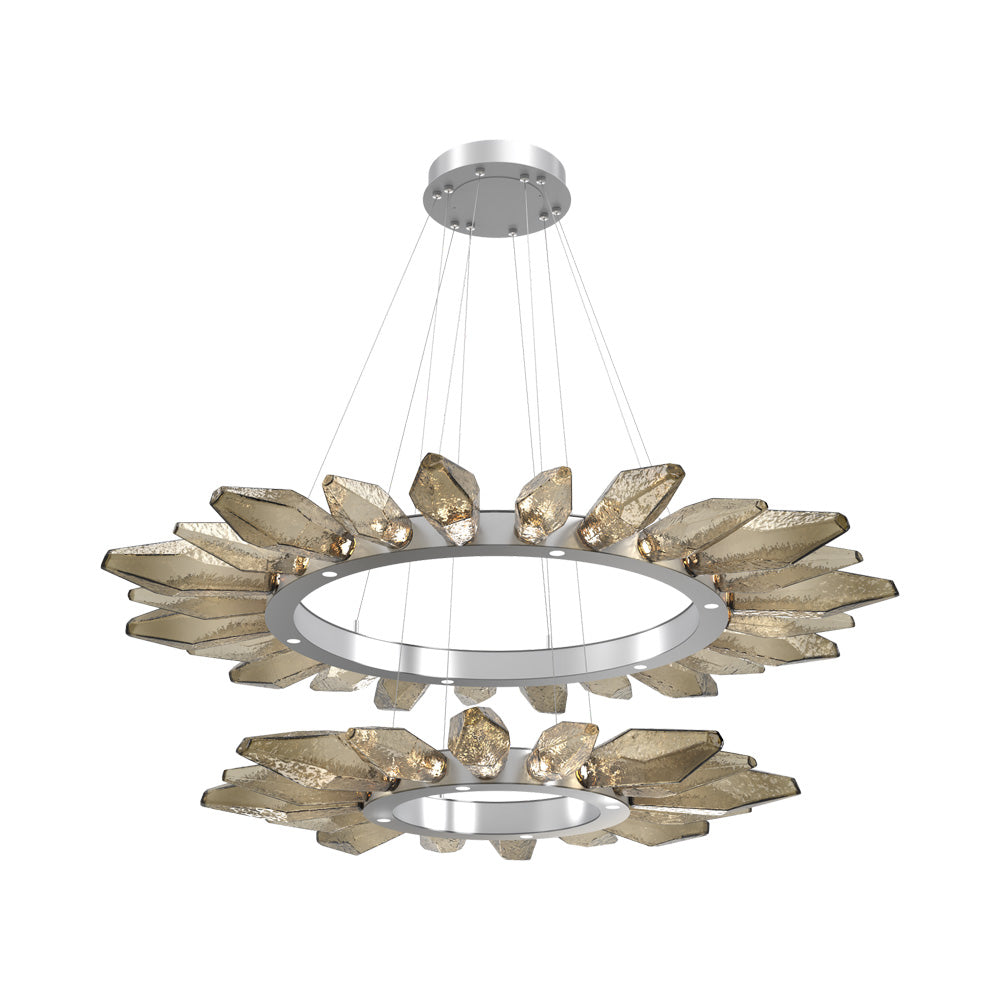 Rock Crystal Two-Tier Radial Ring LED Chandelier in Classic Silver/Bronze Blown Glass.