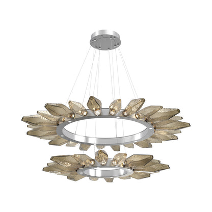 Rock Crystal Two-Tier Radial Ring LED Chandelier in Classic Silver/Bronze Blown Glass.
