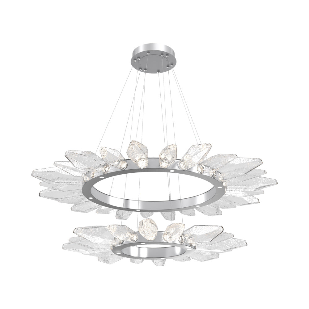 Rock Crystal Two-Tier Radial Ring LED Chandelier in Classic Silver/Clear Blown Glass.