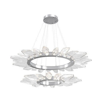 Rock Crystal Two-Tier Radial Ring LED Chandelier in Classic Silver/Clear Blown Glass.