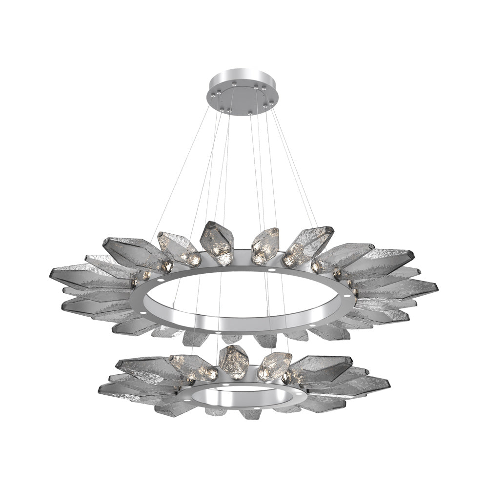 Rock Crystal Two-Tier Radial Ring LED Chandelier in Classic Silver/Smoke Blown Glass.