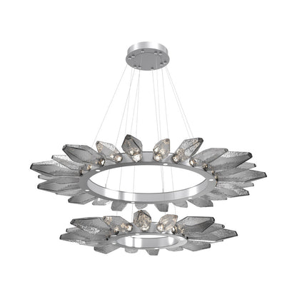 Rock Crystal Two-Tier Radial Ring LED Chandelier in Classic Silver/Smoke Blown Glass.