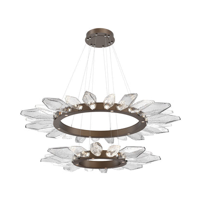 Rock Crystal Two-Tier Radial Ring LED Chandelier in Flat Bronze/Clear Blown Glass.