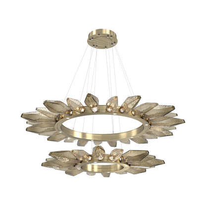 Rock Crystal Two-Tier Radial Ring LED Chandelier in Heritage Brass/Bronze Blown Glass.