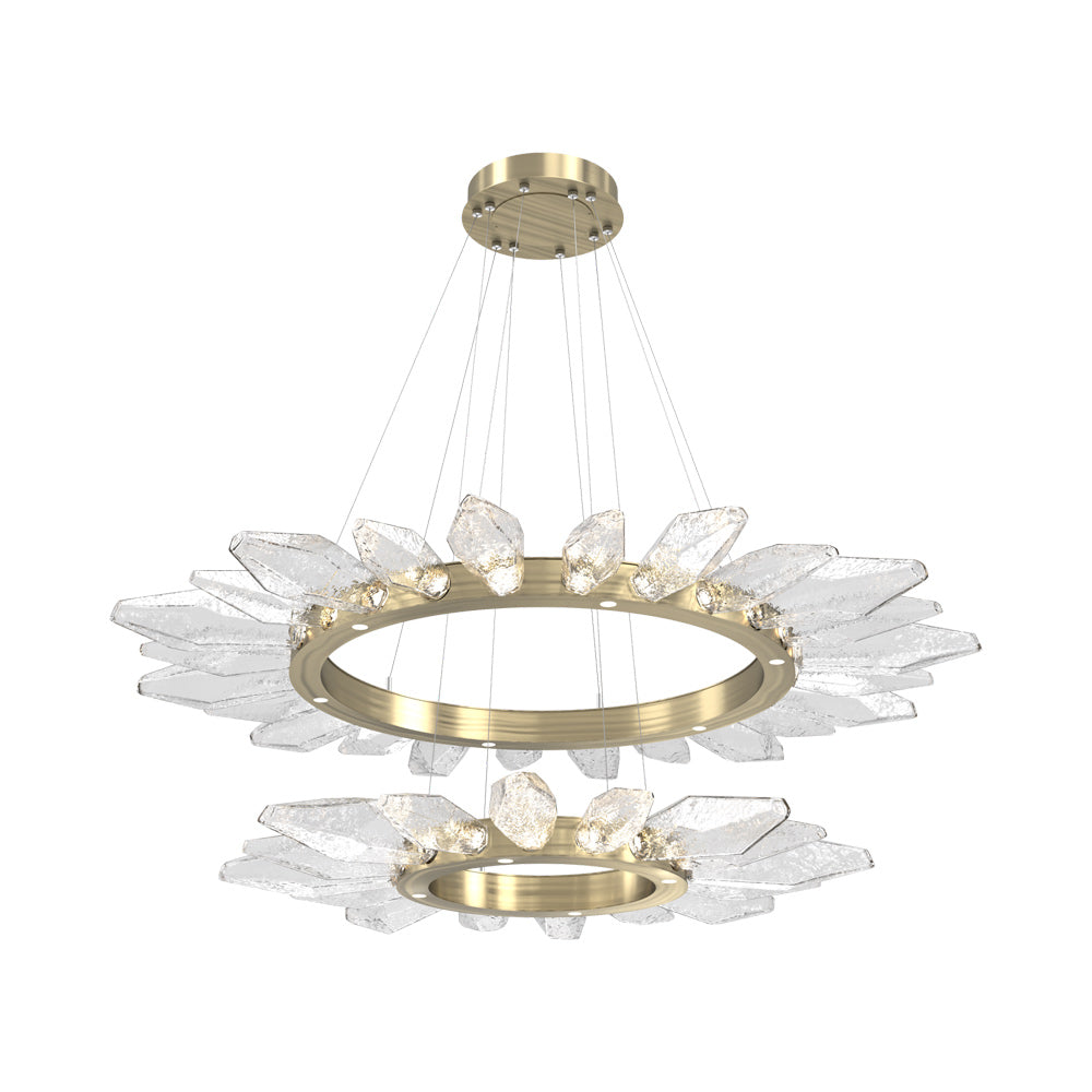 Rock Crystal Two-Tier Radial Ring LED Chandelier in Heritage Brass/Clear Blown Glass.