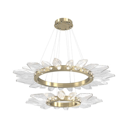 Rock Crystal Two-Tier Radial Ring LED Chandelier in Heritage Brass/Clear Blown Glass.