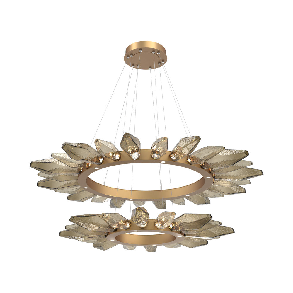 Rock Crystal Two-Tier Radial Ring LED Chandelier in Novel Brass/Bronze Blown Glass.