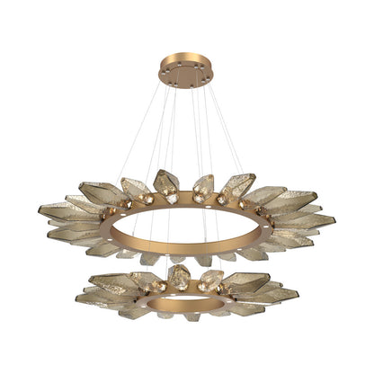 Rock Crystal Two-Tier Radial Ring LED Chandelier in Novel Brass/Bronze Blown Glass.