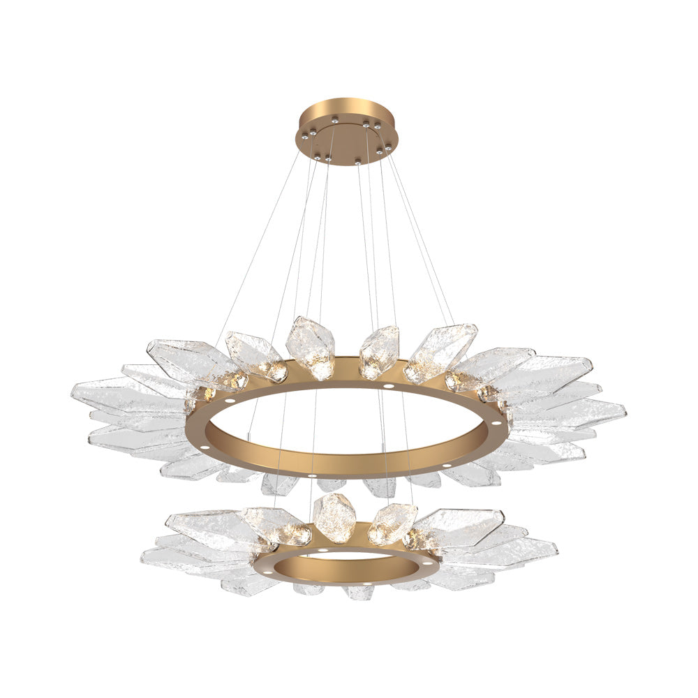 Rock Crystal Two-Tier Radial Ring LED Chandelier in Novel Brass/Clear Blown Glass.