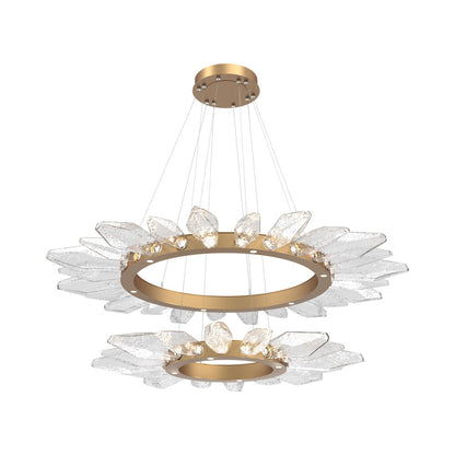 Rock Crystal Two-Tier Radial Ring LED Chandelier in Novel Brass/Clear Blown Glass.