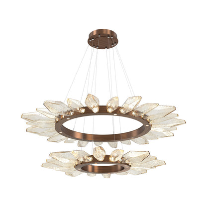 Rock Crystal Two-Tier Radial Ring LED Chandelier in Oil Rubbed Bronze/Amber Blown Glass.