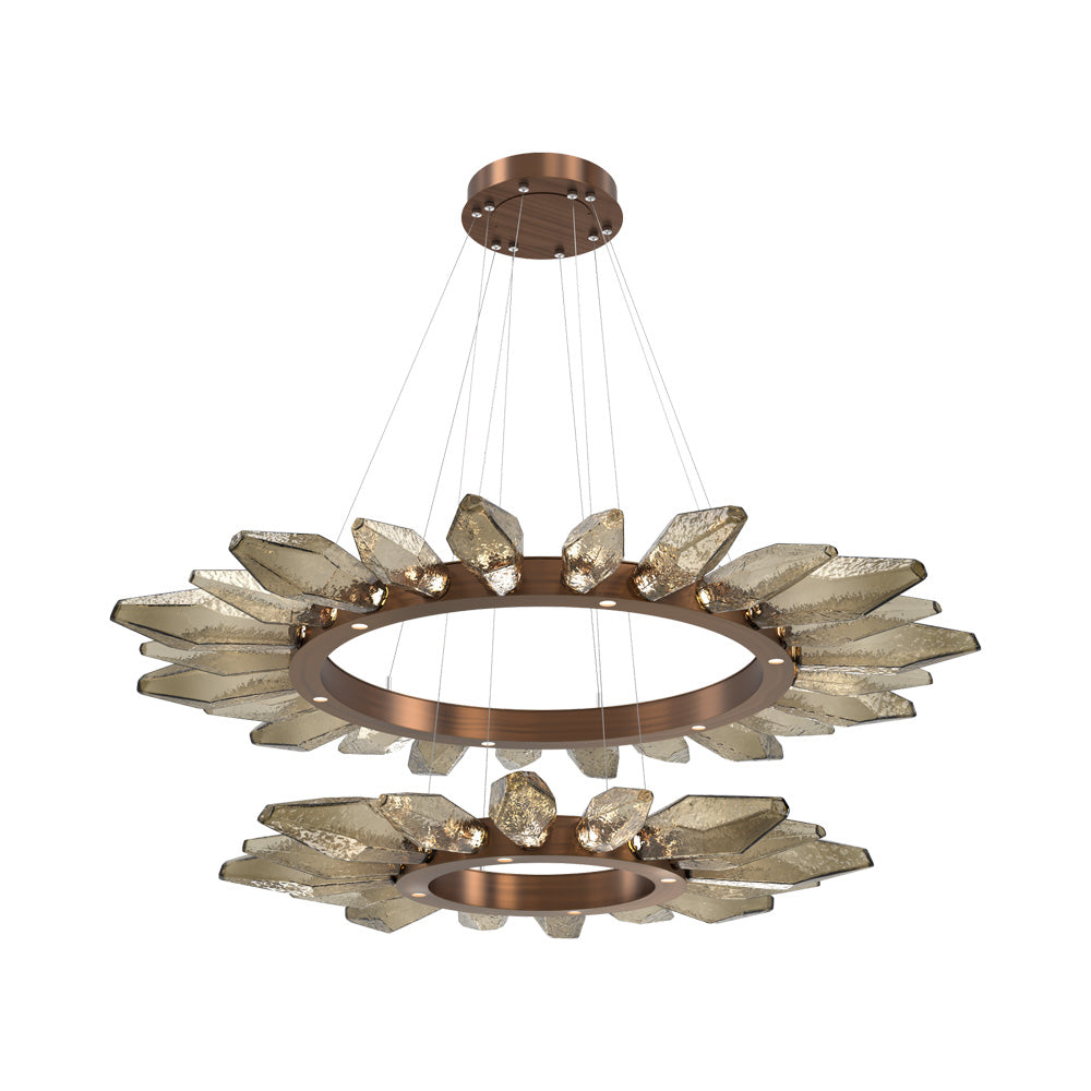 Rock Crystal Two-Tier Radial Ring LED Chandelier in Oil Rubbed Bronze/Bronze Blown Glass.