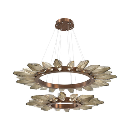 Rock Crystal Two-Tier Radial Ring LED Chandelier in Oil Rubbed Bronze/Bronze Blown Glass.