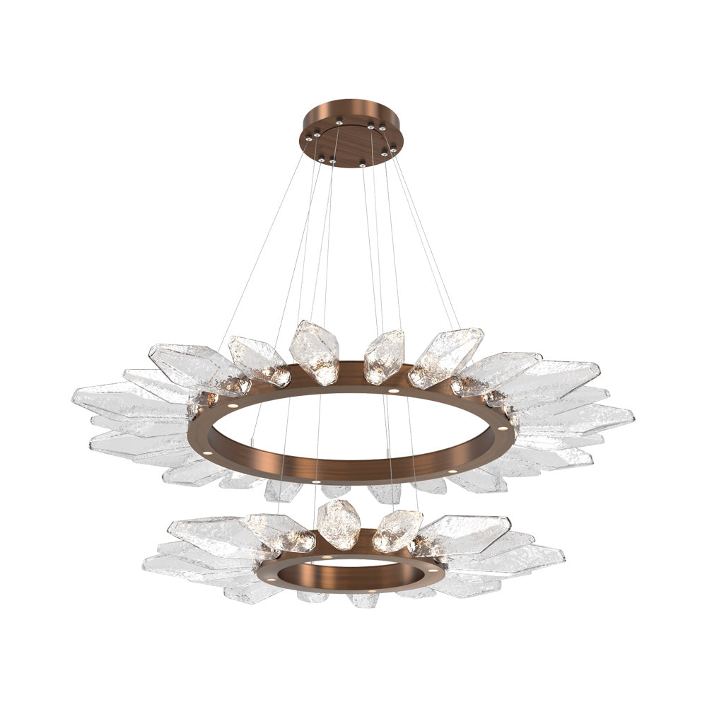 Rock Crystal Two-Tier Radial Ring LED Chandelier in Oil Rubbed Bronze/Clear Blown Glass.