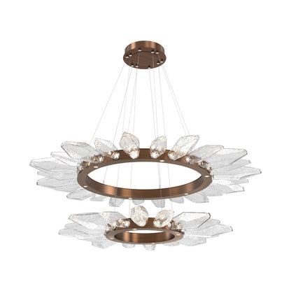 Rock Crystal Two-Tier Radial Ring LED Chandelier in Oil Rubbed Bronze/Clear Blown Glass.