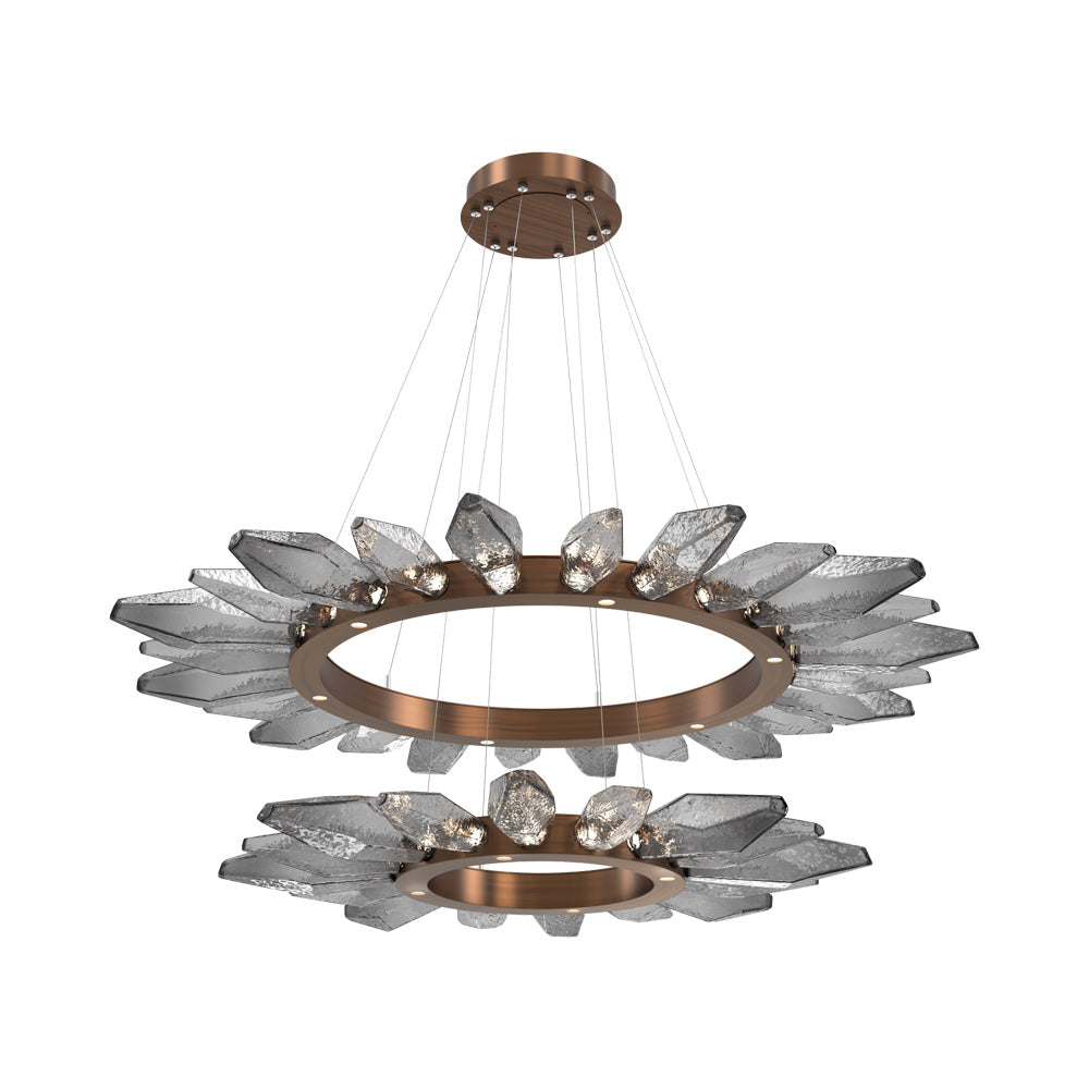 Rock Crystal Two-Tier Radial Ring LED Chandelier in Oil Rubbed Bronze/Smoke Blown Glass.