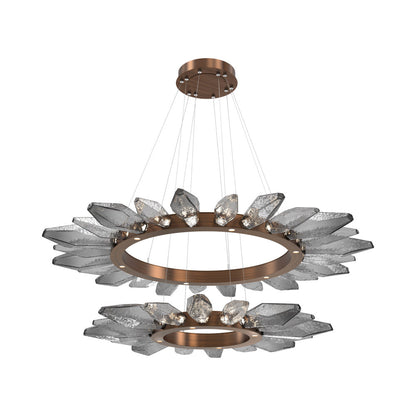 Rock Crystal Two-Tier Radial Ring LED Chandelier in Oil Rubbed Bronze/Smoke Blown Glass.