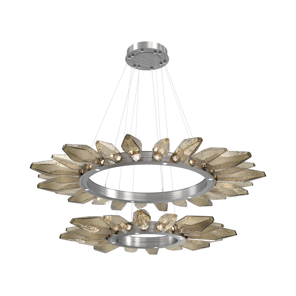 Rock Crystal Two-Tier Radial Ring LED Chandelier in Satin Nickel/Bronze Blown Glass.