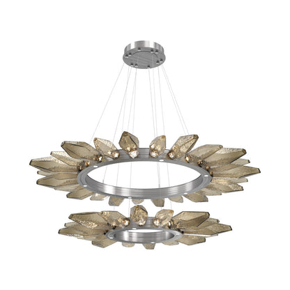 Rock Crystal Two-Tier Radial Ring LED Chandelier in Satin Nickel/Bronze Blown Glass.