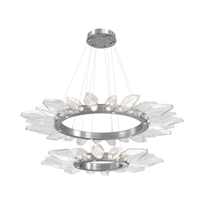 Rock Crystal Two-Tier Radial Ring LED Chandelier in Satin Nickel/Clear Blown Glass.
