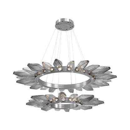Rock Crystal Two-Tier Radial Ring LED Chandelier in Satin Nickel/Smoke Blown Glass.
